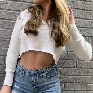 White Cropped Knit Sweater- Free People